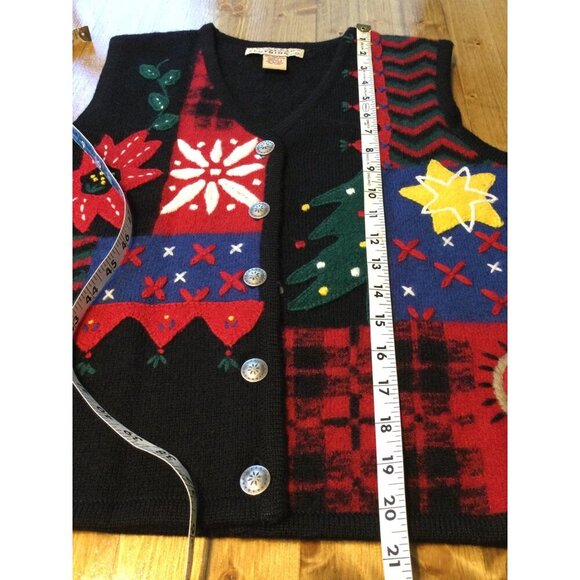 Vintage Telluride Womens Wool Holiday Vest Festive Embroidery M 3D Knit Patchwor - Picture 8 of 8